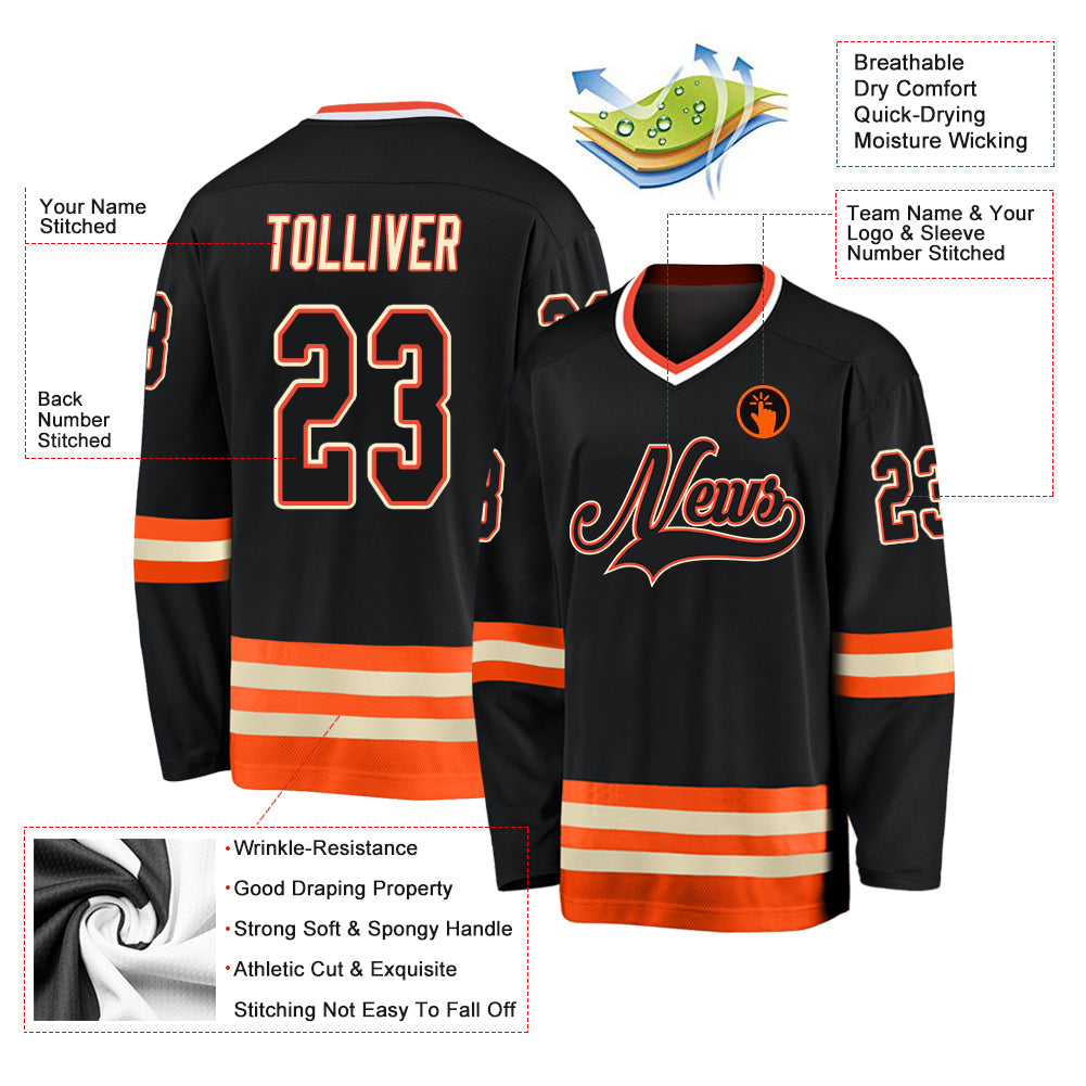 Custom Black Black-Orange Hockey Jersey - Sky-Custom