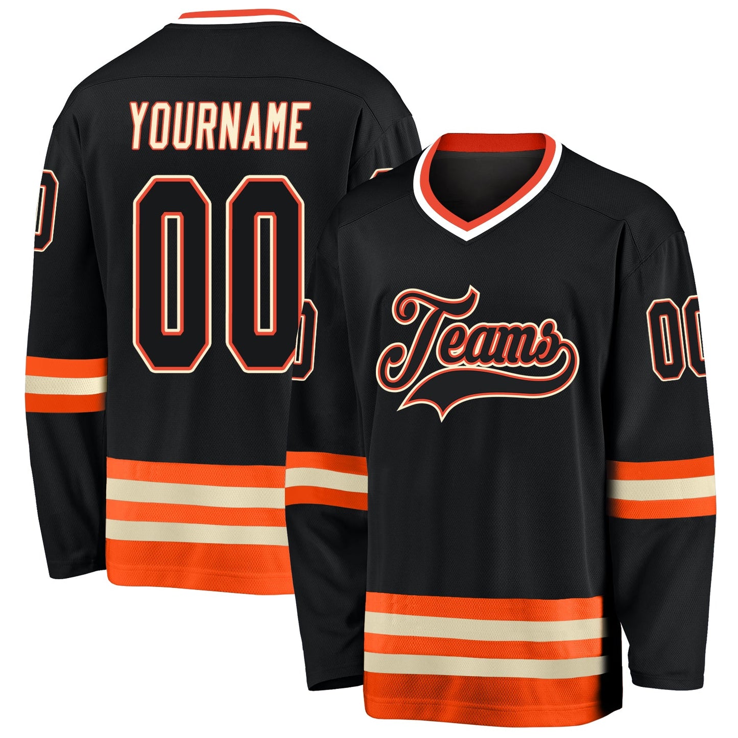 Custom Black Black-Orange Hockey Jersey - Sky-Custom