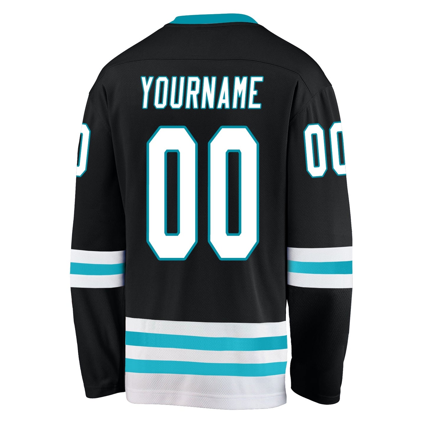 Custom Black White-Teal Hockey Jersey - Sky-Custom