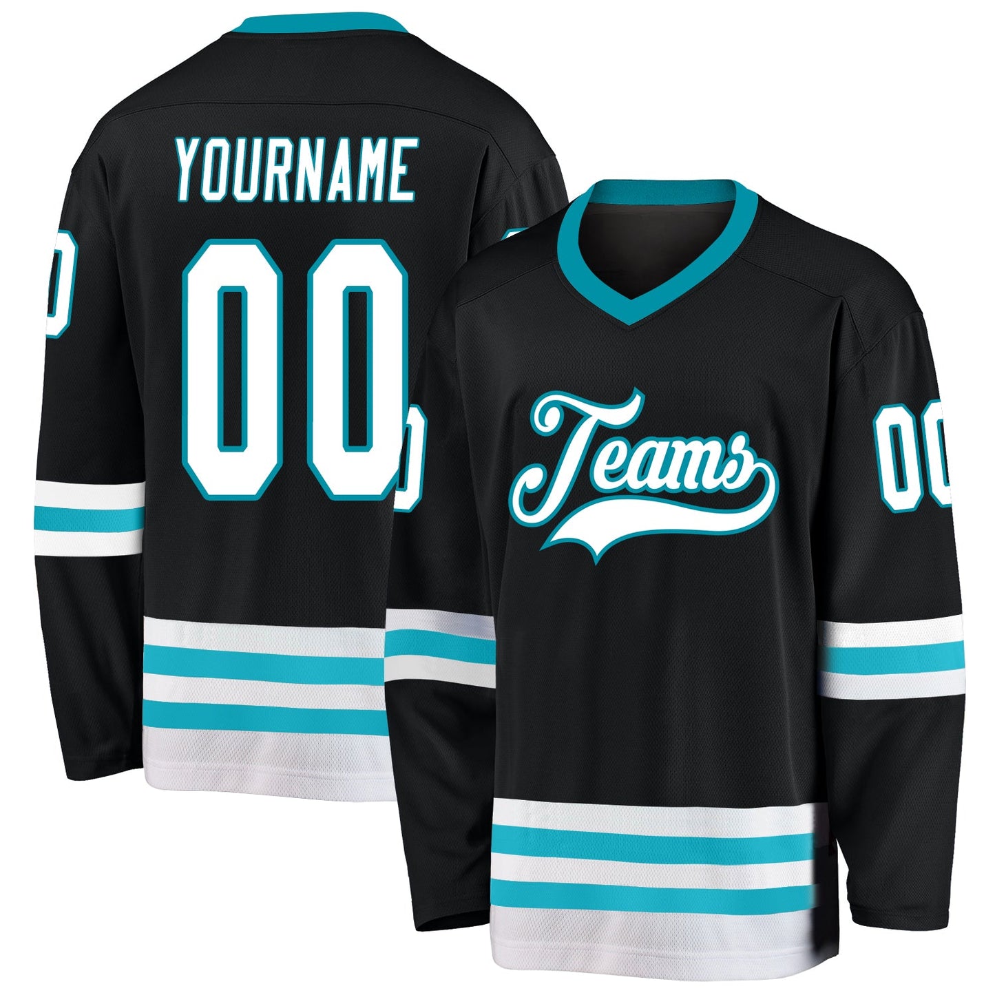 Custom Black White-Teal Hockey Jersey - Sky-Custom