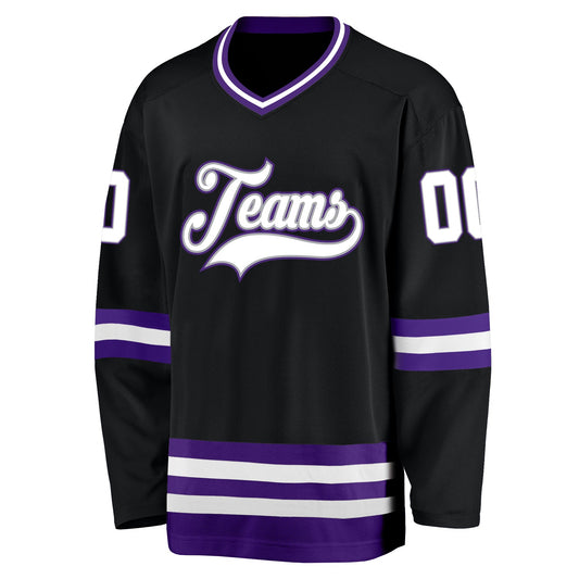 Custom Black White-Purple Hockey Jersey - Sky-Custom