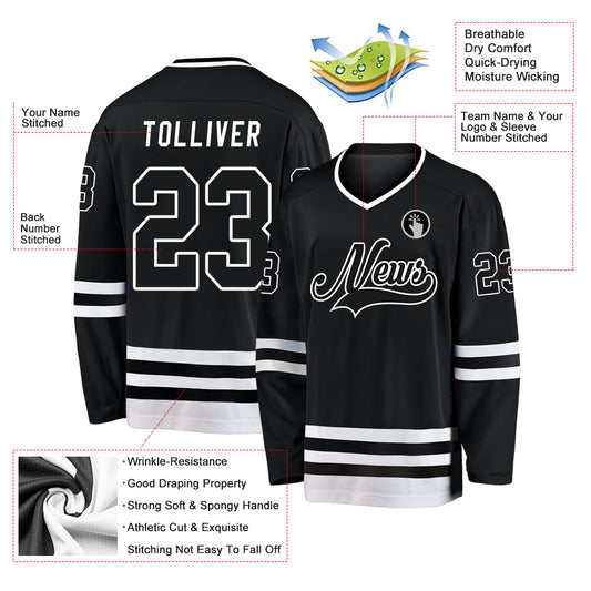 Custom Black Black-White Hockey Jersey - Sky-Custom