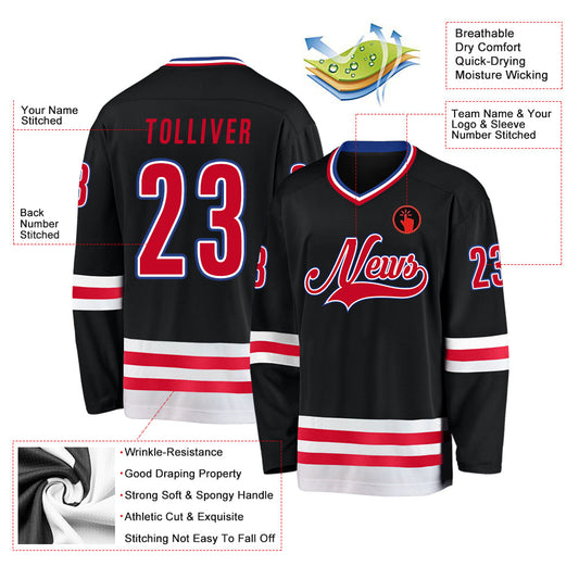 Custom Black Red-White Hockey Jersey - Sky-Custom