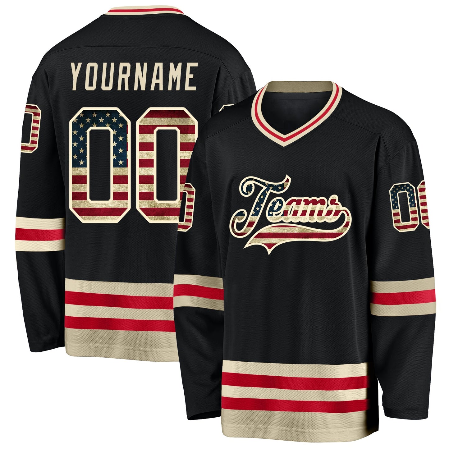 Custom Black Vintage USA Flag-Cream Hockey Jersey - Sky-Custom