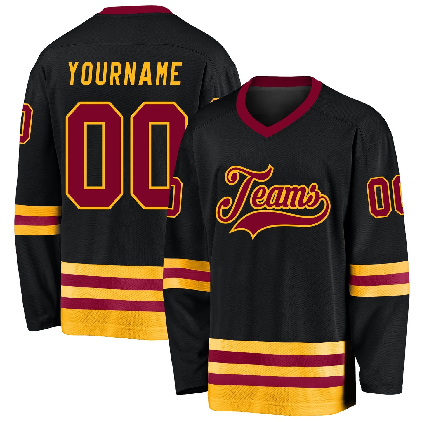 Custom Black Maroon-Gold Hockey Jersey - Sky-Custom
