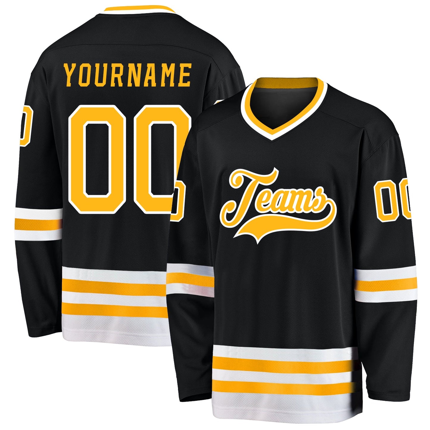 Custom Black Gold-White Hockey Jersey - Sky-Custom