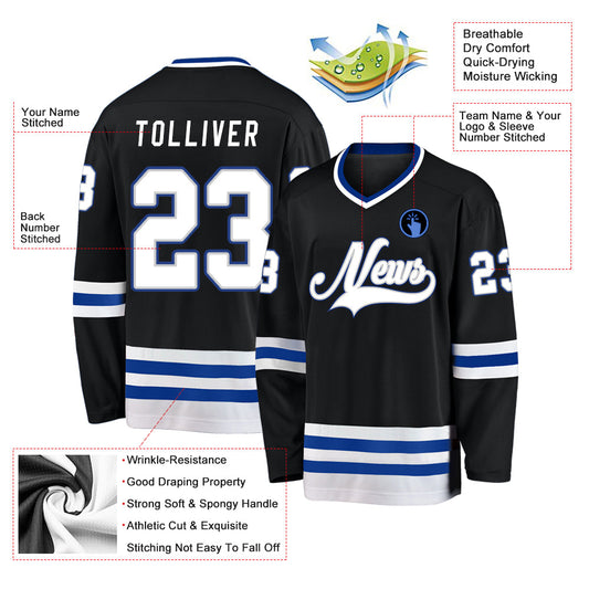 Custom Black White-Royal Hockey Jersey - Sky-Custom