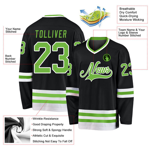Custom Black Neon Green-White Hockey Jersey - Sky-Custom