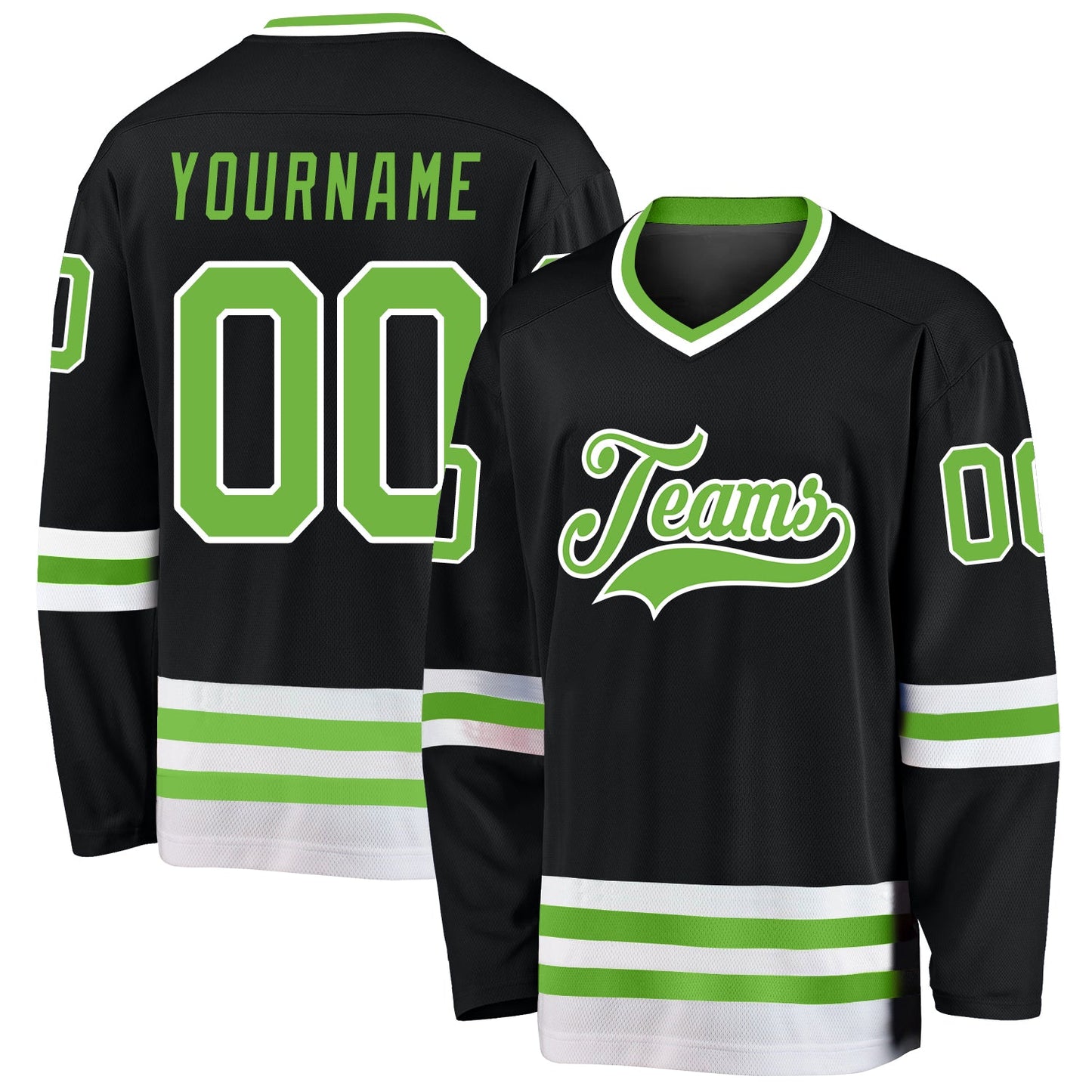 Custom Black Neon Green-White Hockey Jersey - Sky-Custom