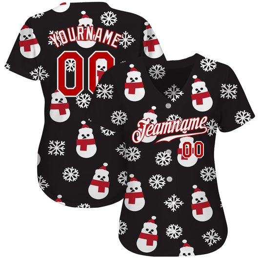 Custom Black Red-White Christmas 3D Authentic Baseball Jersey - Sky-Custom
