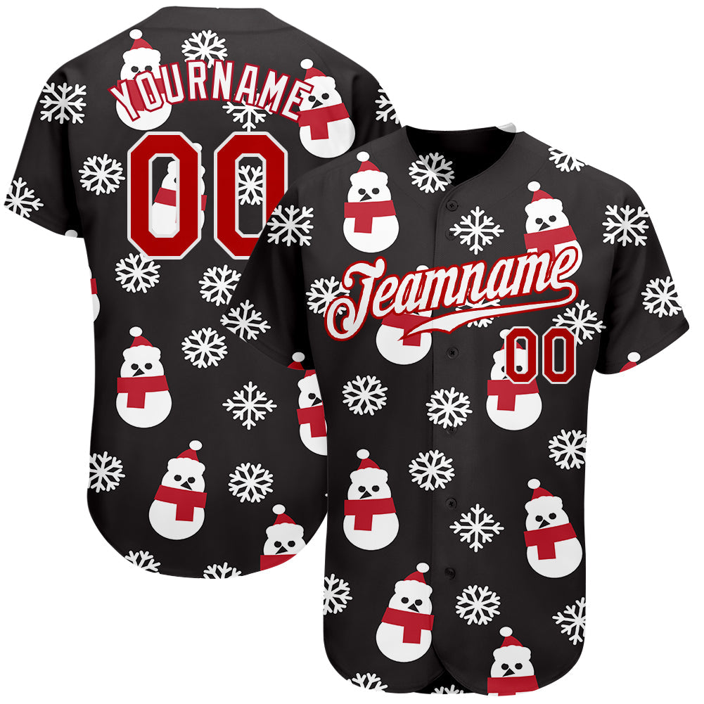 Custom Black Red-White Christmas 3D Authentic Baseball Jersey - Sky-Custom