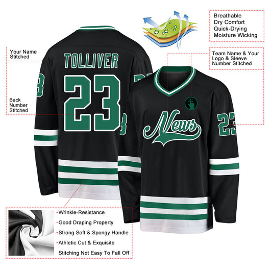 Custom Black Kelly Green-White Hockey Jersey - Sky-Custom
