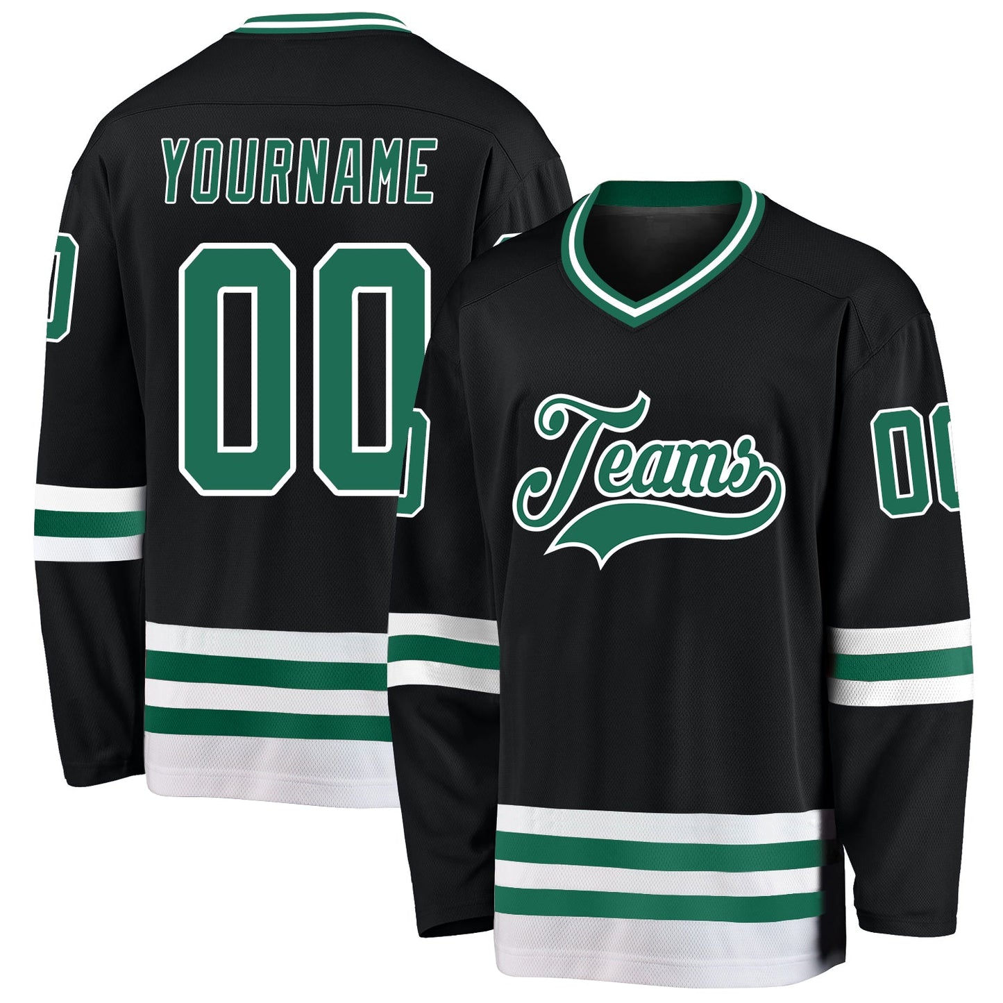 Custom Black Kelly Green-White Hockey Jersey - Sky-Custom
