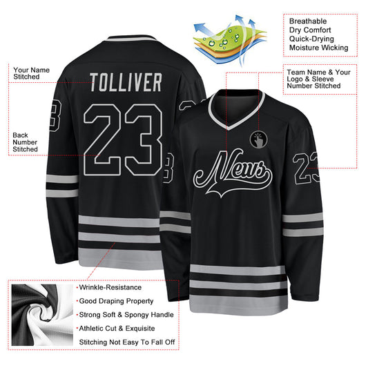 Custom Black Black-Gray Hockey Jersey - Sky-Custom
