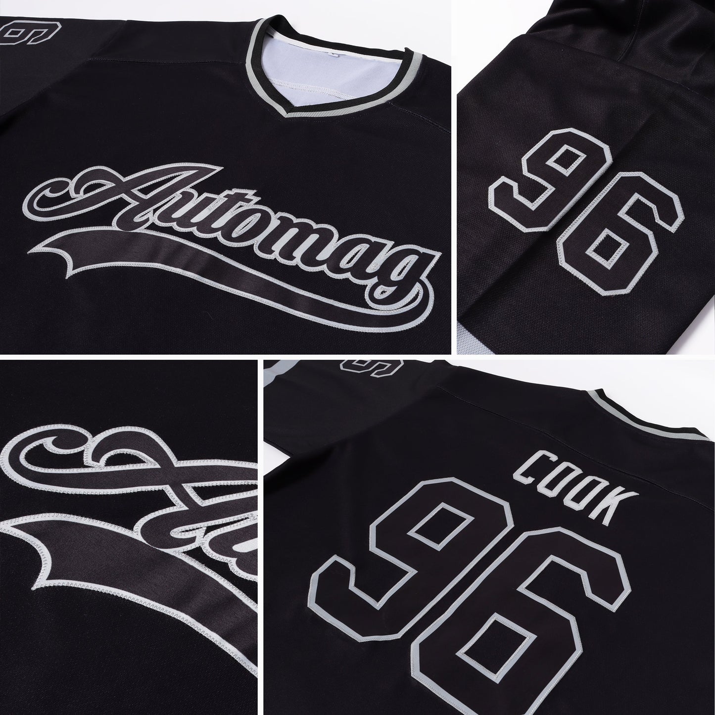 Custom Black Black-Gray Hockey Jersey - Sky-Custom