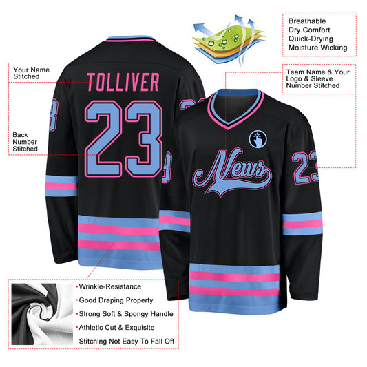 Custom Black Light Blue-Pink Hockey Jersey - Sky-Custom