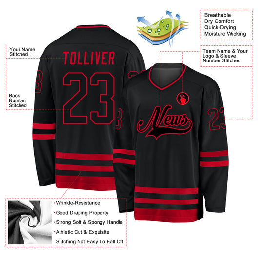 Custom Black Black-Red Hockey Jersey - Sky-Custom