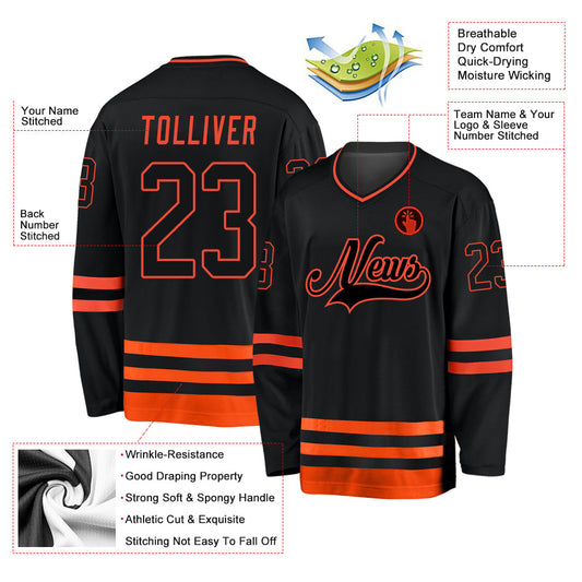 Custom Black Black-Orange Hockey Jersey - Sky-Custom