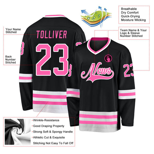 Custom Black Pink-White Hockey Jersey - Sky-Custom