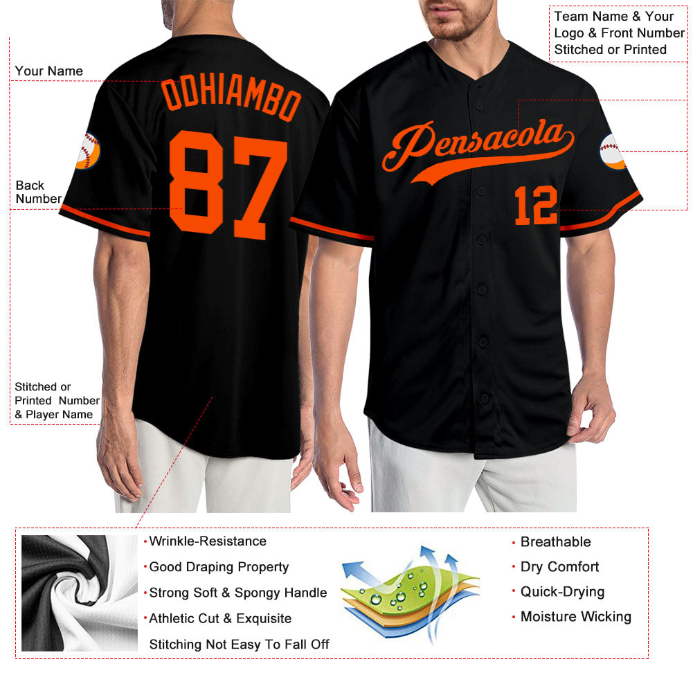 Custom Black Orange Authentic Baseball Jersey - Sky-Custom