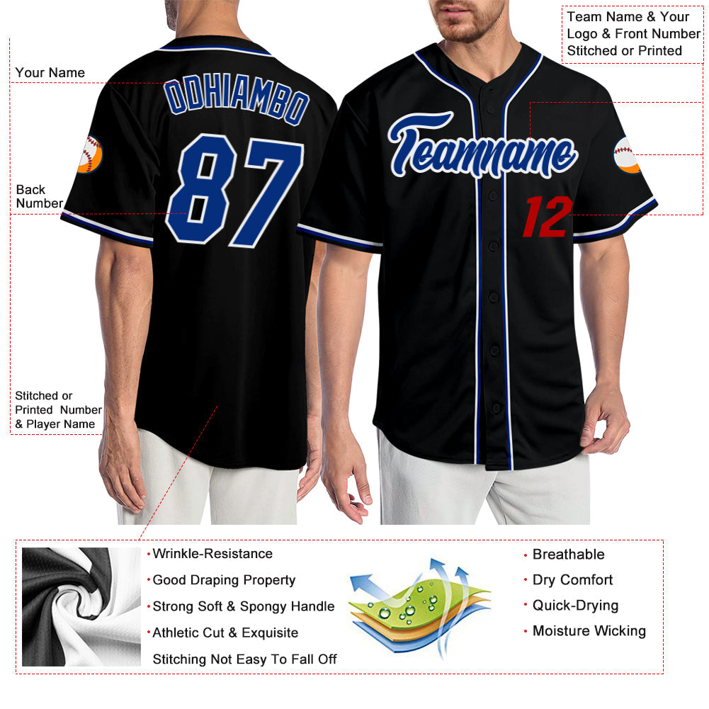Custom Black Royal-Red Authentic Baseball Jersey - Sky-Custom