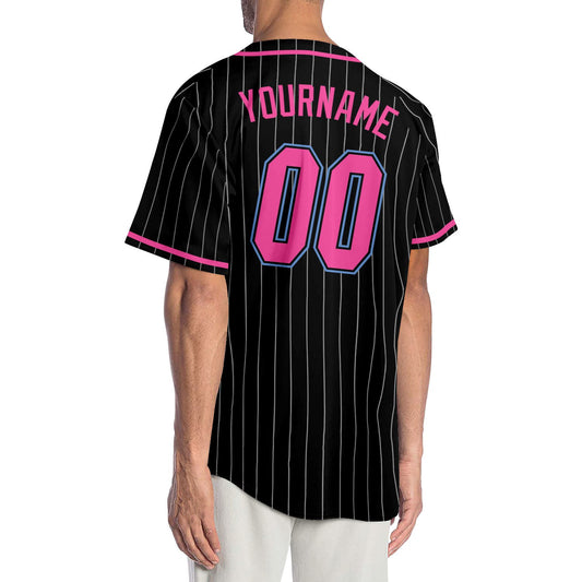 Custom Black White Pinstripe Pink-Light Blue Authentic Baseball Jersey - Sky-Custom