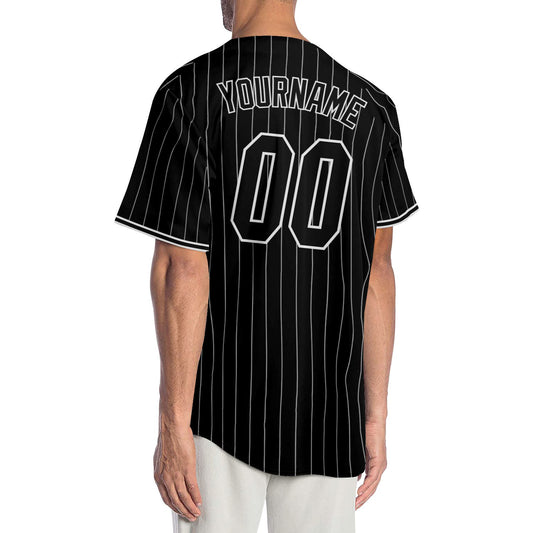 Custom Black White Pinstripe Black-White Authentic Baseball Jersey - Sky-Custom