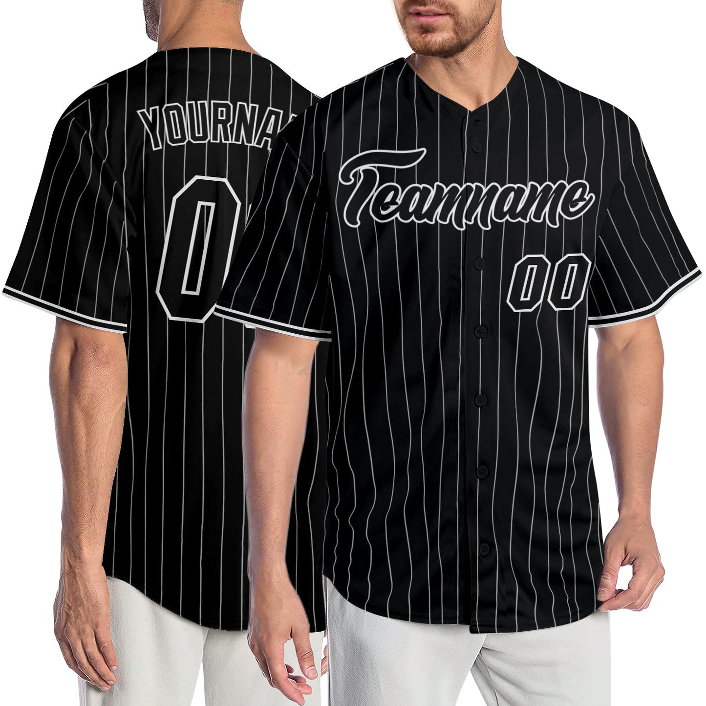 Custom Black White Pinstripe Black-White Authentic Baseball Jersey - Sky-Custom