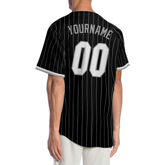Custom Black Gray Pinstripe White-Gray Authentic Baseball Jersey - Sky-Custom