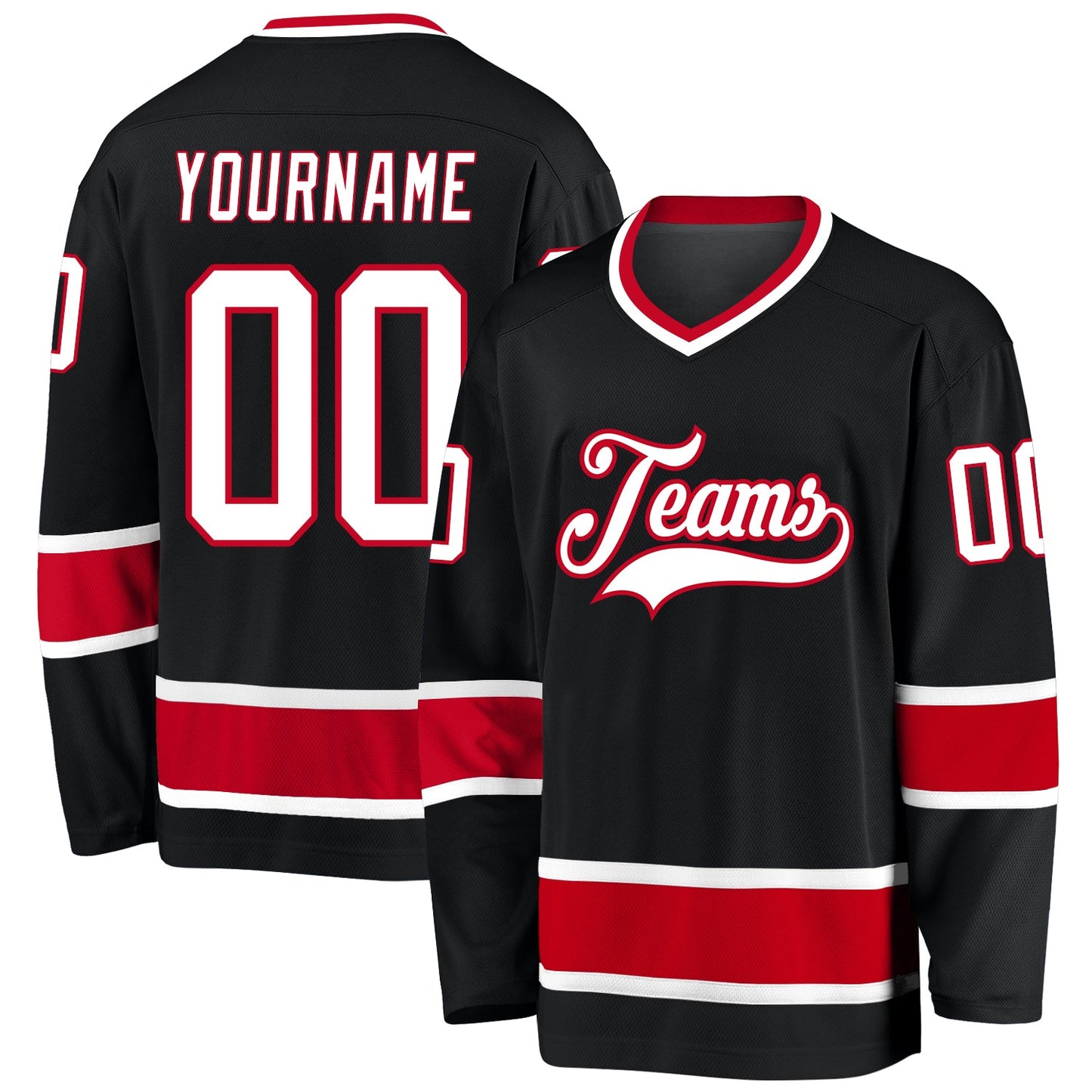 Custom Black White-Red Hockey Jersey - Sky-Custom