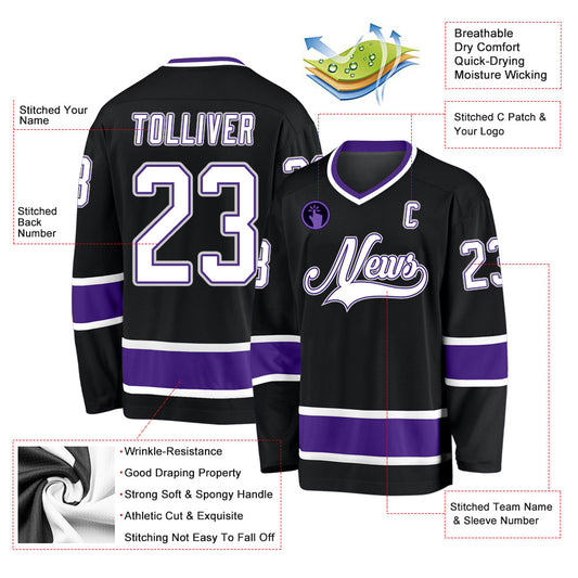 Custom Black White-Purple Hockey Jersey - Sky-Custom