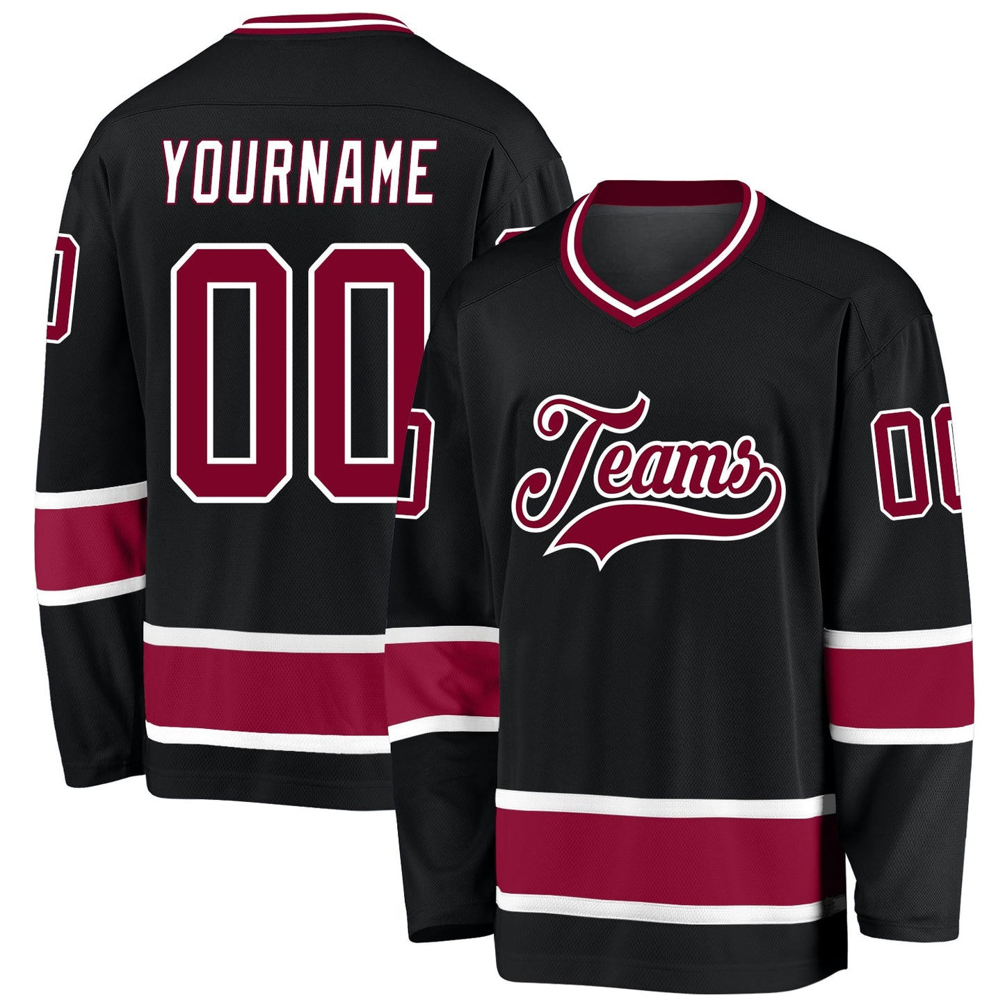Custom Black Maroon-White Hockey Jersey - Sky-Custom