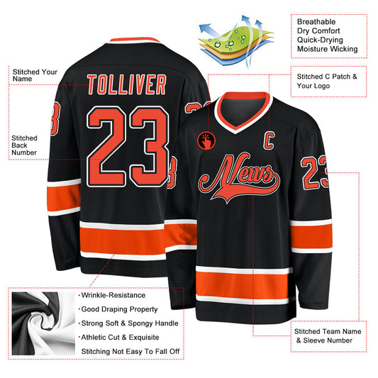 Custom Black Orange-White Hockey Jersey - Sky-Custom