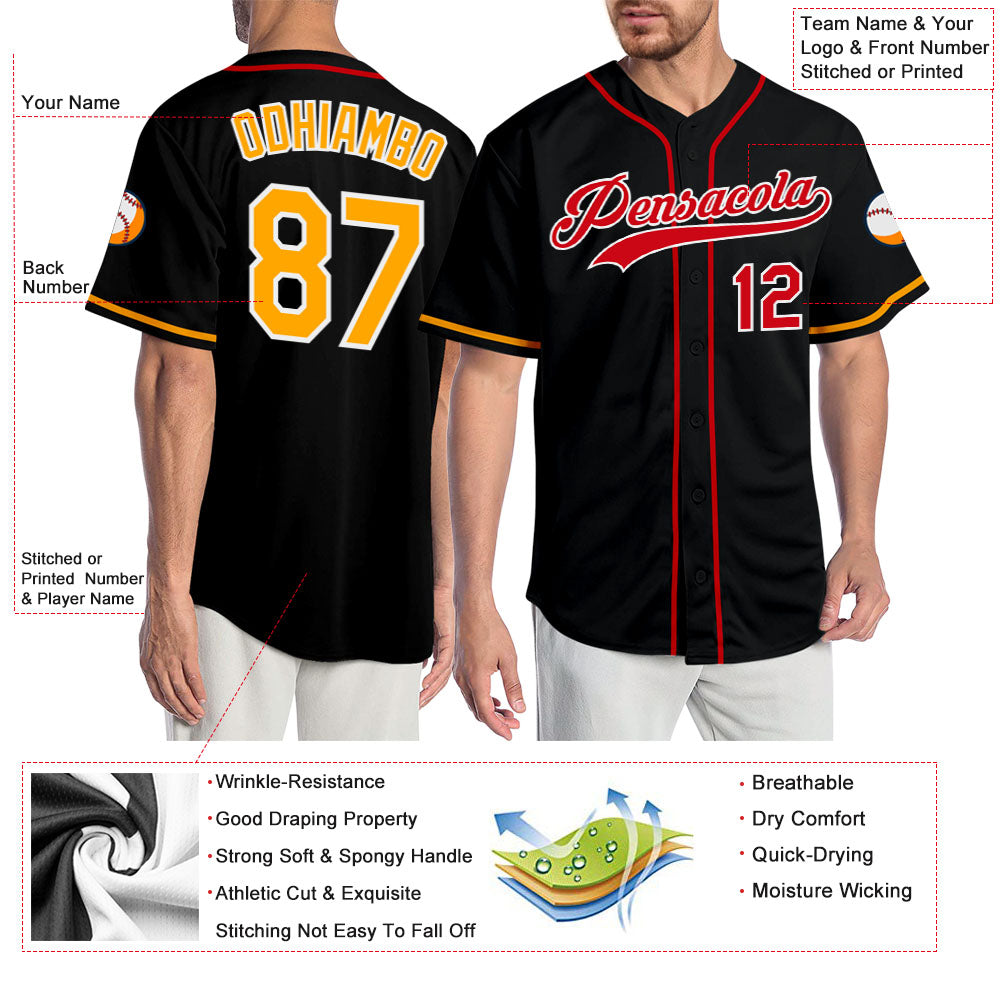 Custom Black Gold-Red Authentic Baseball Jersey - Sky-Custom