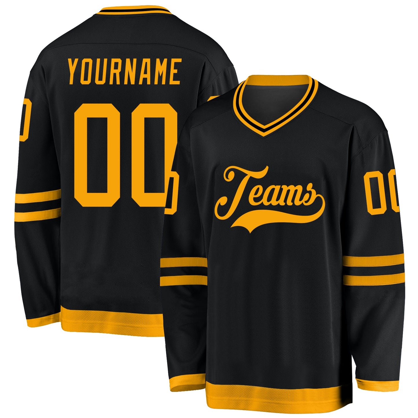 Custom Black Gold Hockey Jersey - Sky-Custom