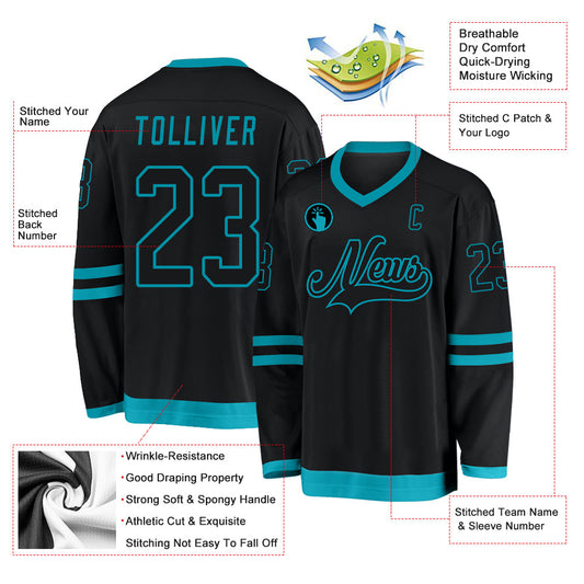 Custom Black Black-Teal Hockey Jersey - Sky-Custom
