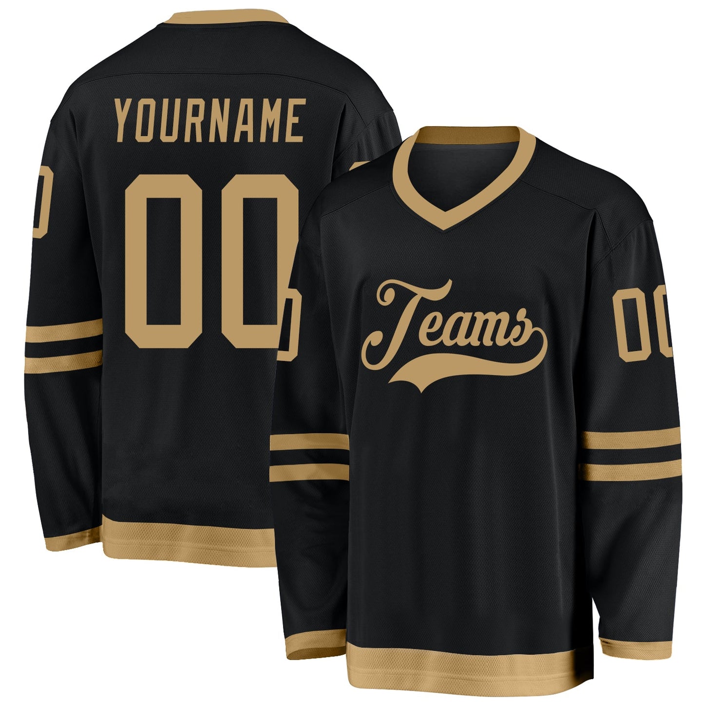 Custom Black Old Gold Hockey Jersey - Sky-Custom