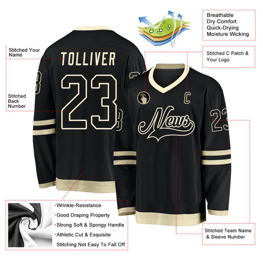 Custom Black Black-Cream Hockey Jersey - Sky-Custom