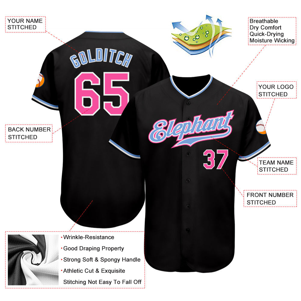 Custom Black Pink-Light Blue Authentic Baseball Jersey - Sky-Custom