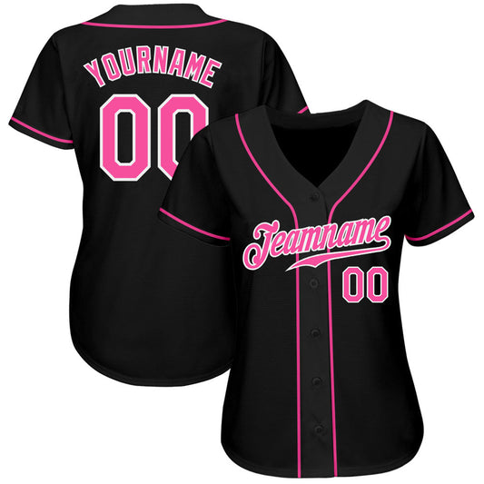 Custom Black Pink-White Authentic Baseball Jersey - Sky-Custom