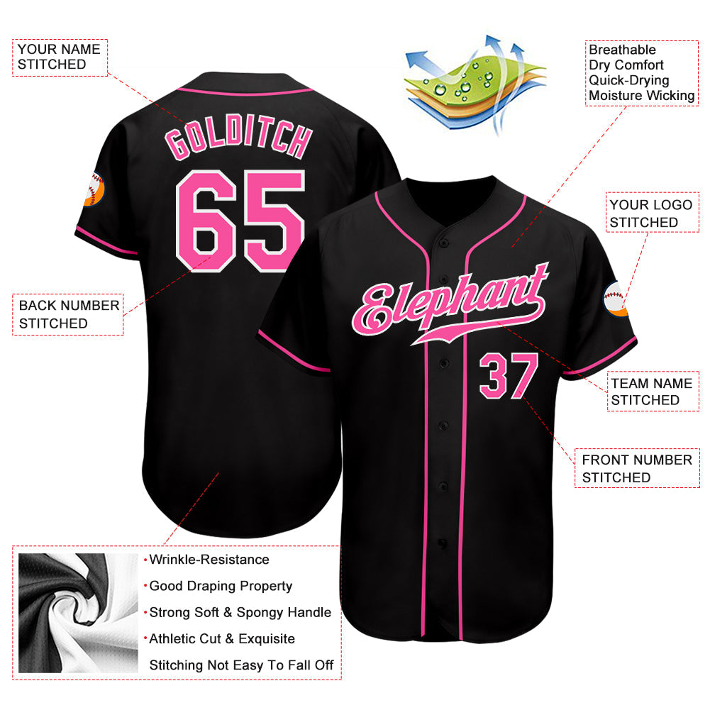 Custom Black Pink-White Authentic Baseball Jersey - Sky-Custom