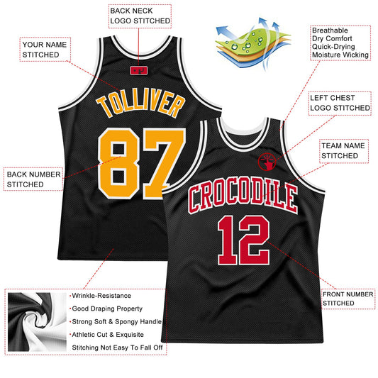 Custom Black Gold-Red Authentic Throwback Basketball Jersey - Sky-Custom