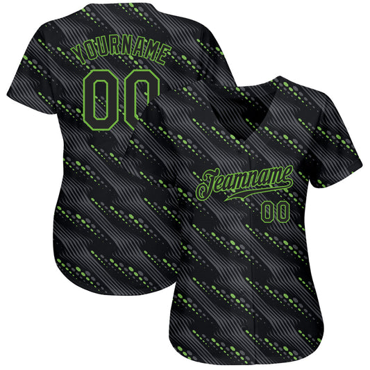 Custom Black Black-Neon Green 3D Pattern Design Authentic Baseball Jersey - Sky-Custom
