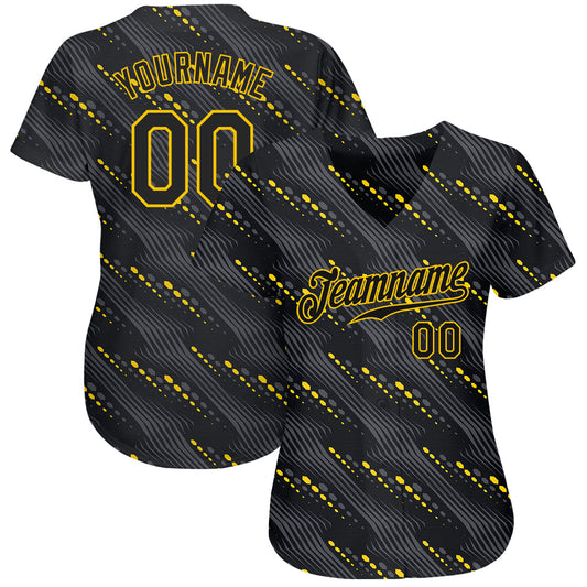 Custom Black Black-Gold 3D Pattern Design Authentic Baseball Jersey - Sky-Custom