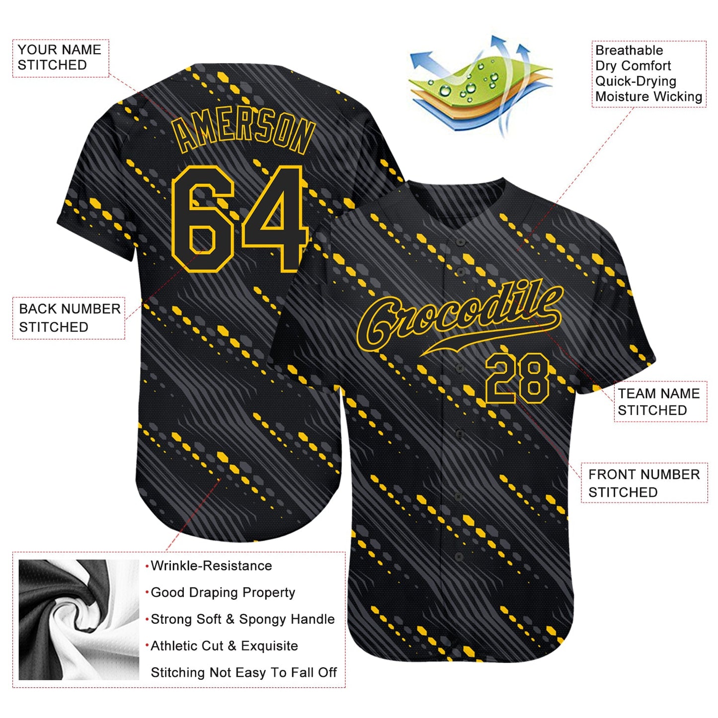 Custom Black Black-Gold 3D Pattern Design Authentic Baseball Jersey - Sky-Custom
