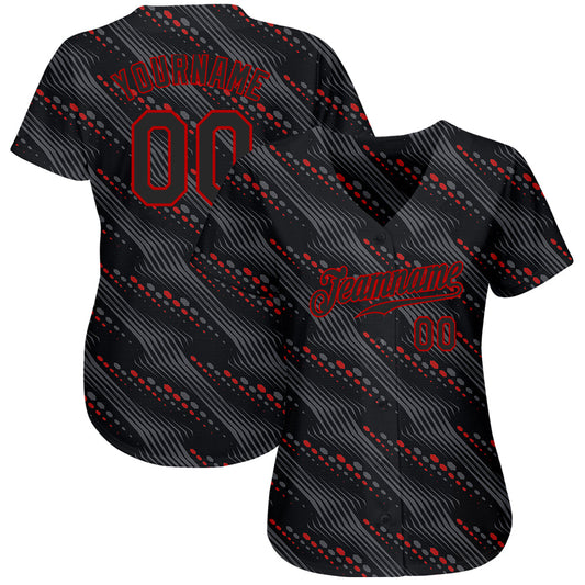Custom Black Black-Red 3D Pattern Design Authentic Baseball Jersey - Sky-Custom