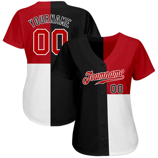 Custom Black Red-White 3D Pattern Design Multicolor Authentic Baseball Jersey - Sky-Custom