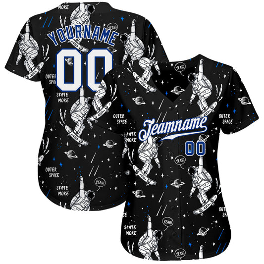 Custom Black White-Royal 3D Pattern Design Astronaut Authentic Baseball Jersey - Sky-Custom