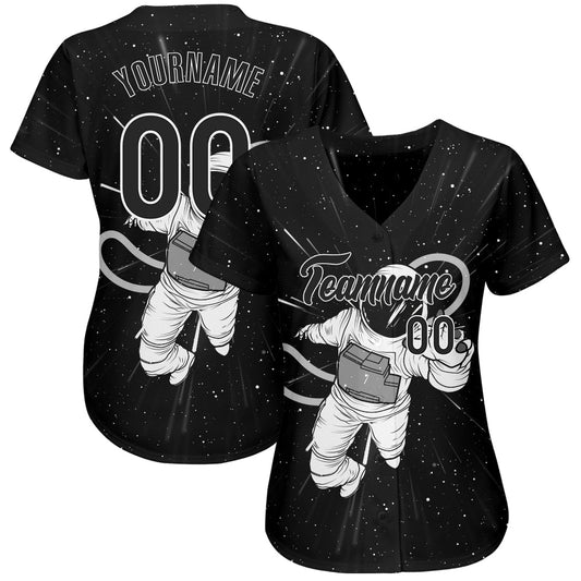 Custom Black Black-White 3D Pattern Design Astronaut Authentic Baseball Jersey - Sky-Custom