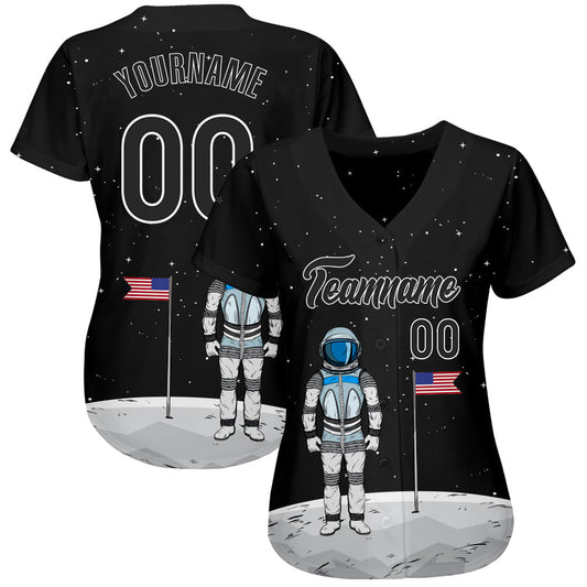 Custom Black Black-White 3D Pattern Design Astronaut Authentic Baseball Jersey - Sky-Custom